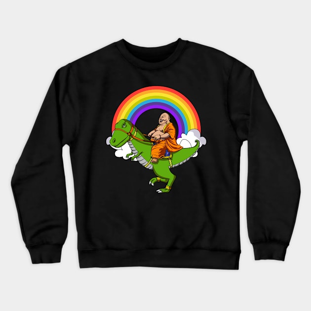 Buddha Riding T-Rex Dinosaur Crewneck Sweatshirt by underheaven